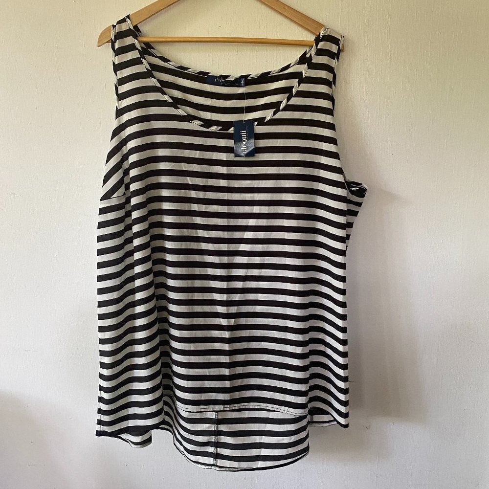 Eloquii Striped Sleeveless Blouse Womens Plus Size 24W Black Lightweight NWT